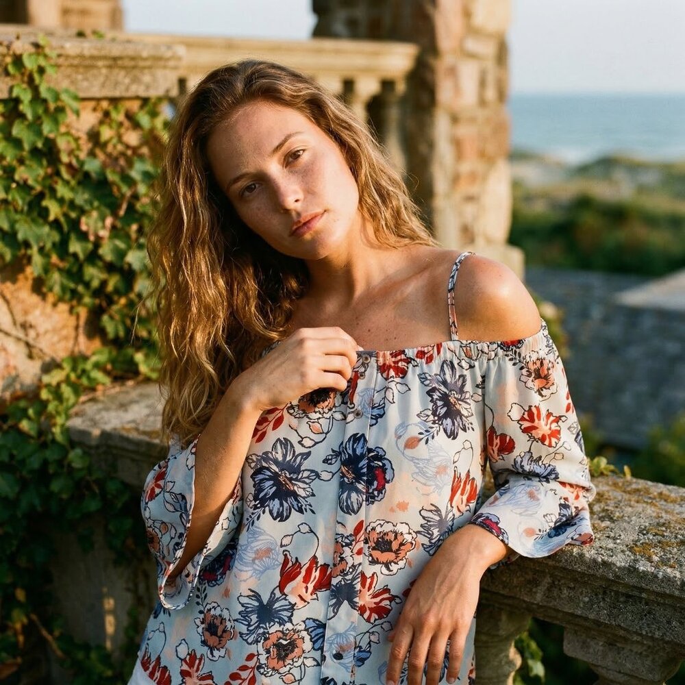 Seven Sisters Womens XL Blouse Multi Polyester Floral Off Shoulder Curated Rare